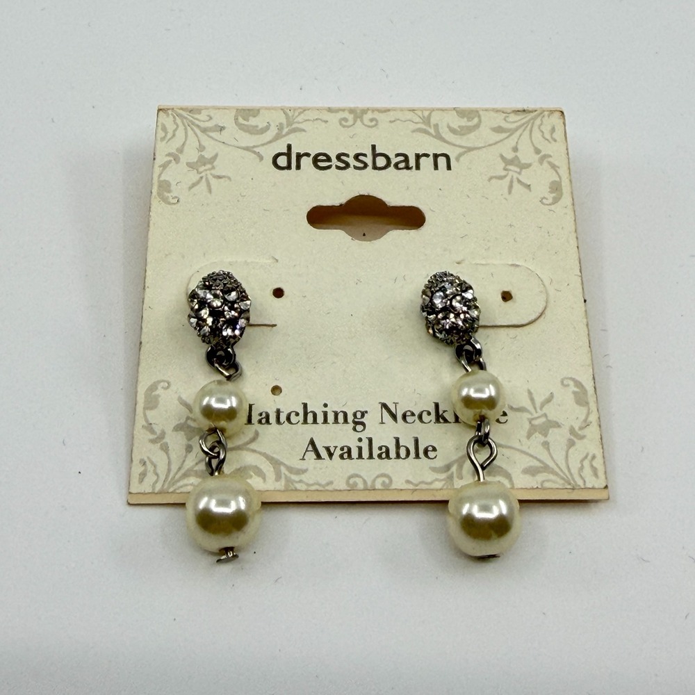 Y2K Dressbarn Rhinestone Pearl Dangle Earrings - Elegant Wedding Jewelry